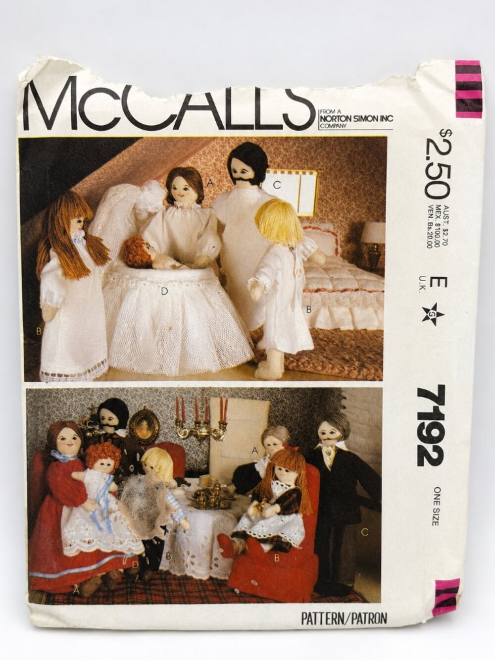 Vintage McCall’s 7192 Family Cloth Doll Sewing Pattern One Size